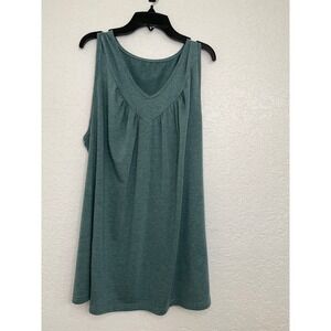 Heathered Green V-Neck Pleated Sleeveless Tank Top Plus Size 2X